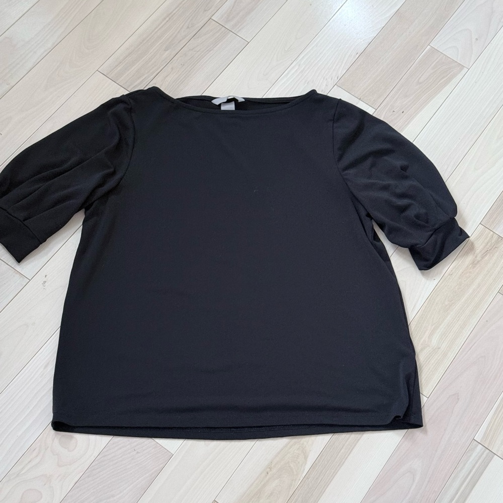 H&M Black Boat Neck Top | Lightweight Short Sleeve | Size Medium | Gently Worn